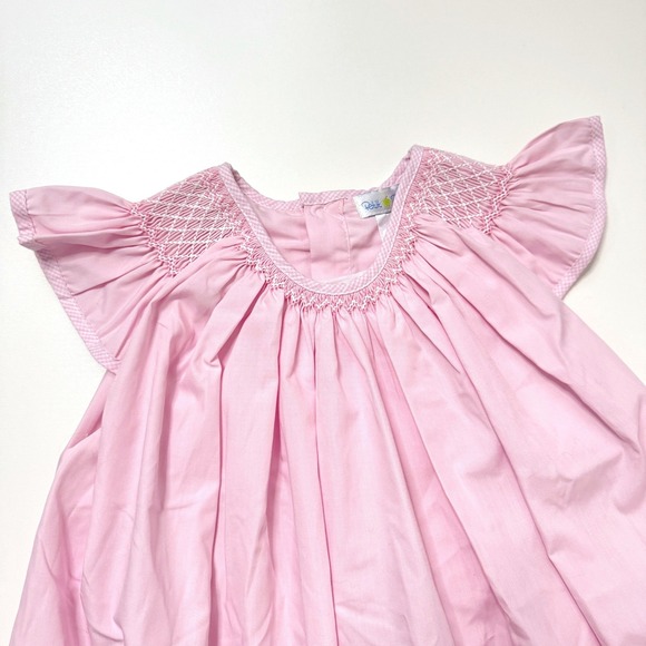 Petit Pomme Toddler Girl Pink Smocked Spring Bishop Dress Flutter Sleeve 3T - Picture 3 of 5